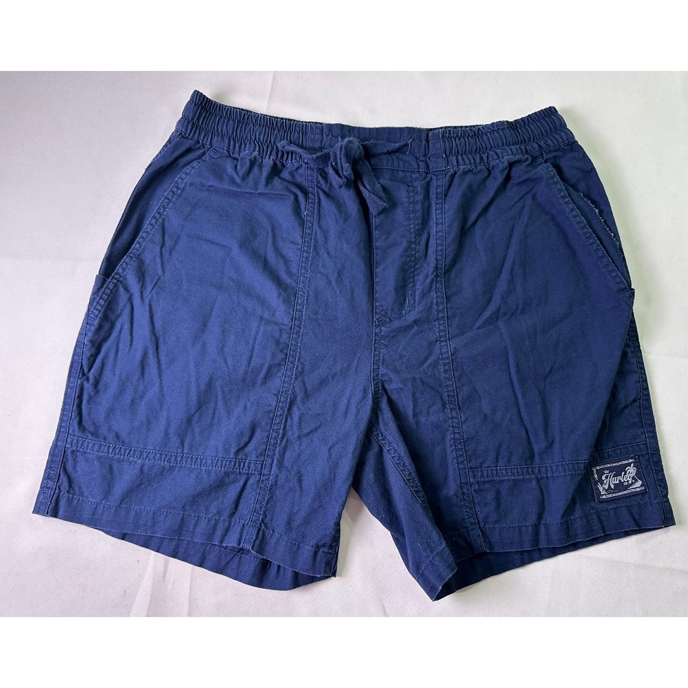 Hurley Mens Shorts Navy Blue Cotton Elastic Waist Drawstring Walk Utility Size S